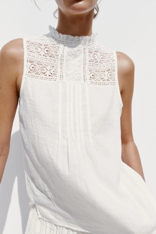 Топ с вышивкой и кружевом- Заказать в России