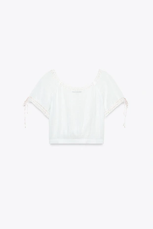 Укороченный топ из газа с вышивкой- Заказать в России