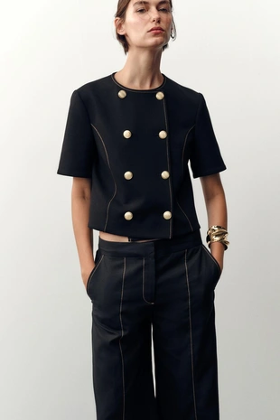 Блейзер с короткими рукавами и контрастной отделкой- Заказать в России