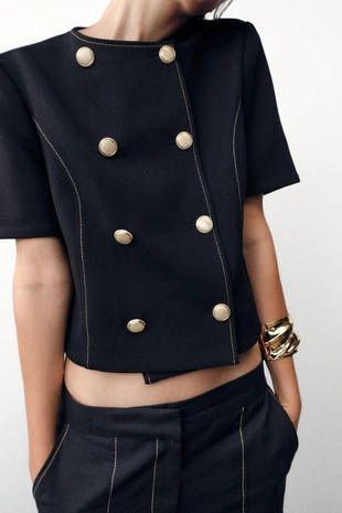 Блейзер с короткими рукавами и контрастной отделкой- Заказать в России