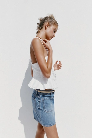 Романтичный топ изо льна с защипами- Заказать в России