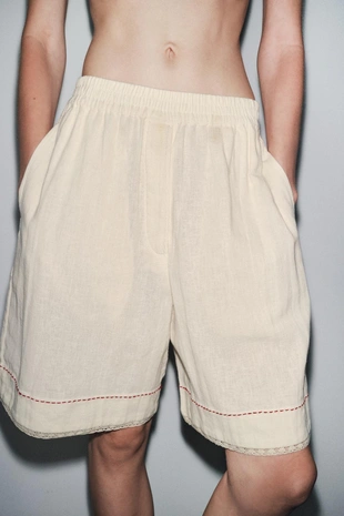 Бермуды из льна с контрастной отделкой LIMITED EDITION- Заказать в России