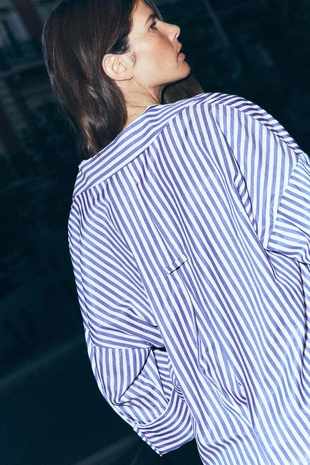 Рубашка из поплина в полоску с широкими рукавами- Заказать в России