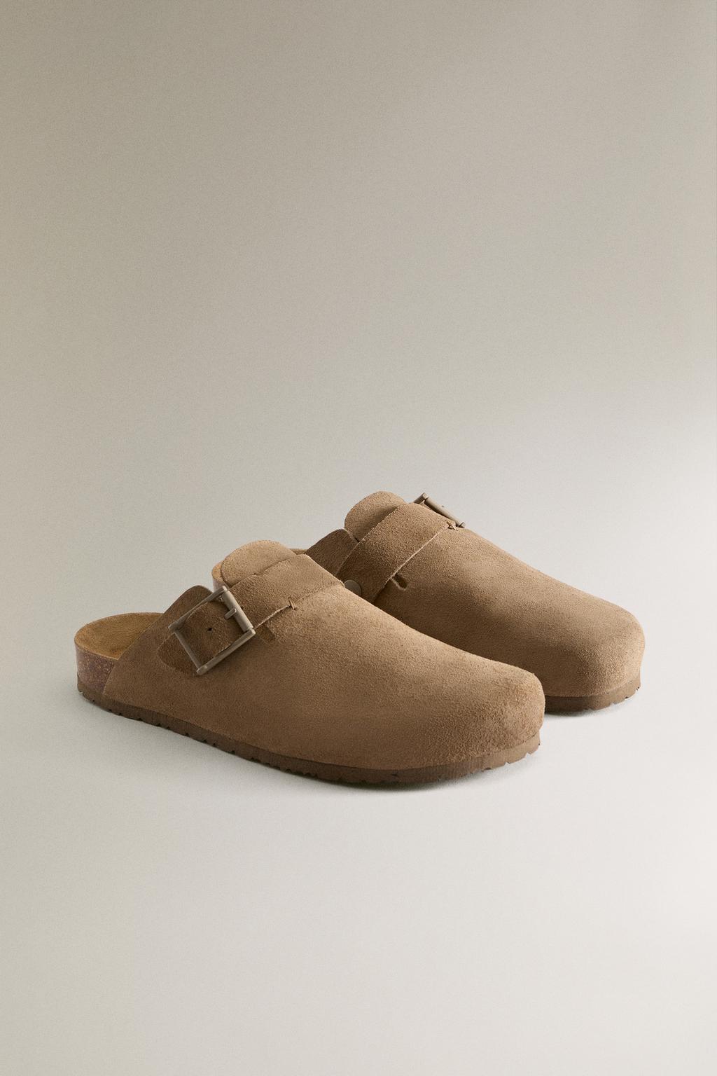 Клоги из кожи с пряжкой и деталями стежки