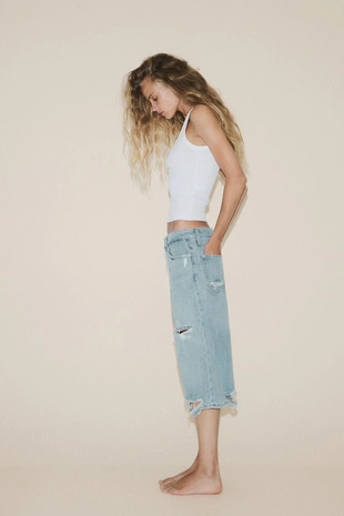 Blue | 4365/204/400 - Zara Джинсовые шорты-бермуды TRF с разрезами и низкой посадкой