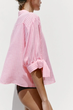 Рубашка в полоску с завязками и льном- Заказать в России