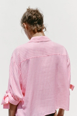 Рубашка в полоску с завязками и льном- Заказать в России