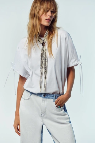 Хлопковая футболка с завязками- Заказать в России