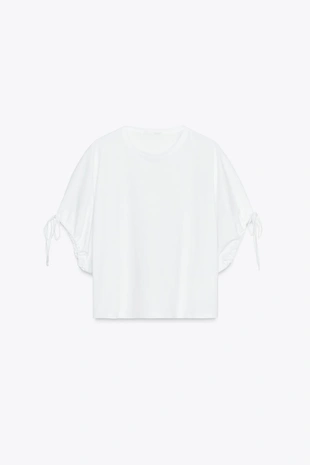 Хлопковая футболка с завязками- Заказать в России