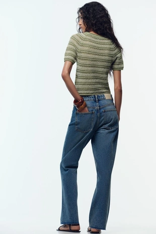 Трикотажный топ с короткими рукавами в структурированную полоску- Заказать в России