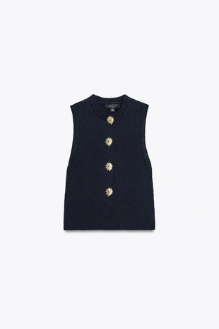 Трикотажный топ с золотистыми пуговицами- Заказать в России