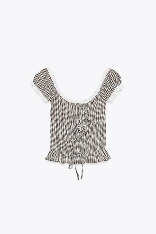 Топ в клетку виши с кружевом- Заказать в России