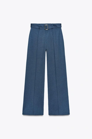 Брюки из саржи с декоративной строчкой и ремнем- Заказать в России