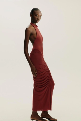 Комбинированное платье-халтер из тюля- Заказать в России