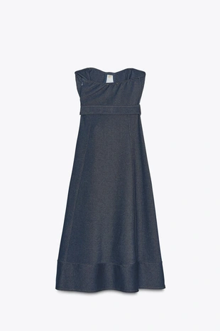 Платье без бретелей с поясом- Заказать в России