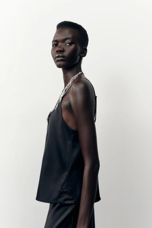 Атласный топ с кружевом- Заказать в России