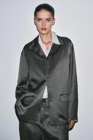 Блейзер из атласной ткани с льном — ZW COLLECTION- Заказать в России