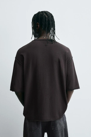 Black | 4805/321/800 - Zara Футболка с эффектом потертости и принтом