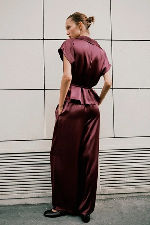 Атласная рубашка с поясом- Заказать в России