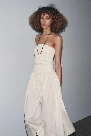 Комбинированное платье с поясом- Заказать в России