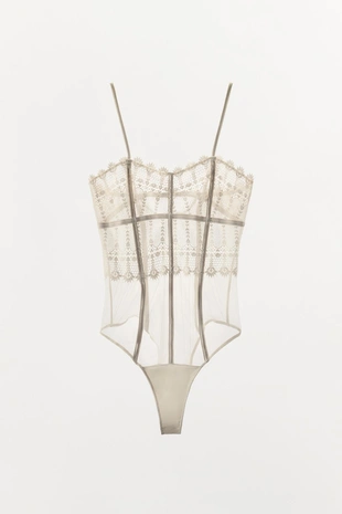 Боди с гипюровой отделкой- Заказать в России
