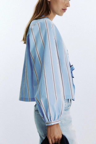 Рубашка из поплина в полоску с завязками- Заказать в России
