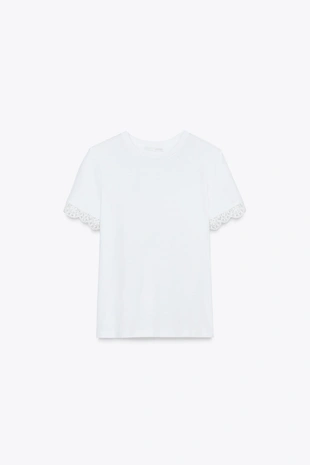 Футболка с кружевными рукавами- Заказать в России