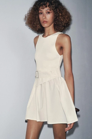 Комбинированное платье из твила с ремнем- Заказать в России