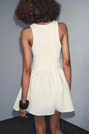 Комбинированное платье из твила с ремнем- Заказать в России