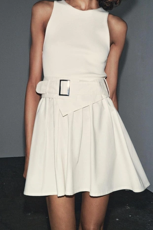 Комбинированное платье из твила с ремнем- Заказать в России