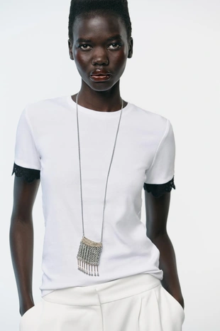 Футболка с кружевными рукавами- Заказать в России