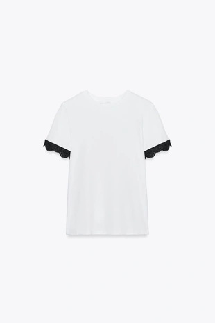 Футболка с кружевными рукавами- Заказать в России