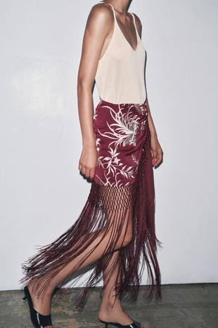 Юбка-парео с вышивкой и бахромой- Заказать в России