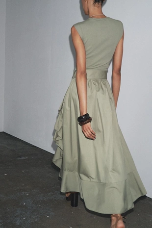 Комбинированное платье с ремнем- Заказать в России