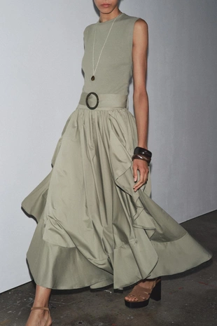 Комбинированное платье с ремнем- Заказать в России