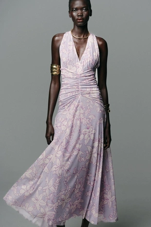 Длинное платье из ткани с принтом- Заказать в России