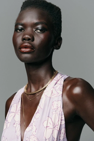 Длинное платье из ткани с принтом- Заказать в России