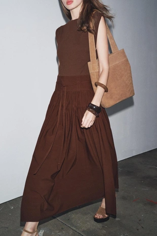 Комбинированное платье со сборками- Заказать в России