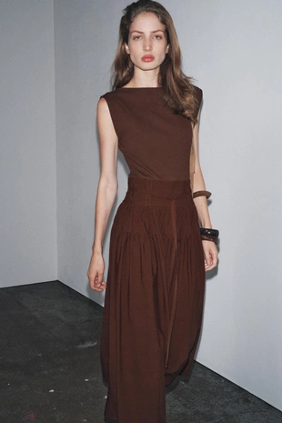 Комбинированное платье со сборками- Заказать в России