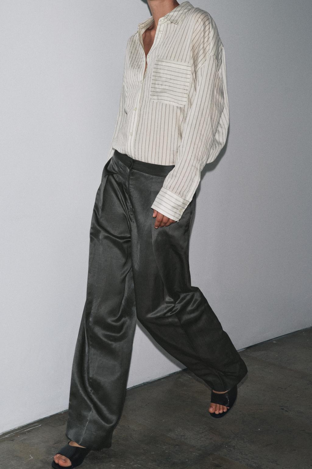 АТЛАСНЫЕ БРЮКИ С ЛЬНОМ — ZW COLLECTION