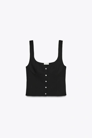 Топ из крепа с пуговицей-украшением- Заказать в России