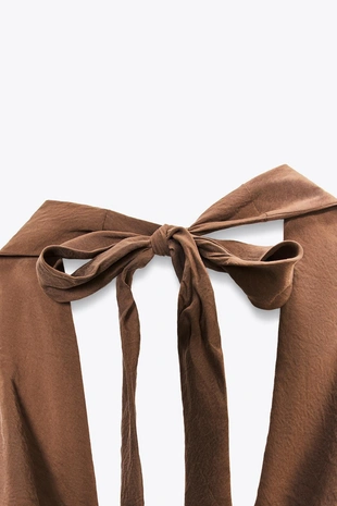 Топ из струящейся ткани с горловиной халтер и драпировкой- Заказать в России