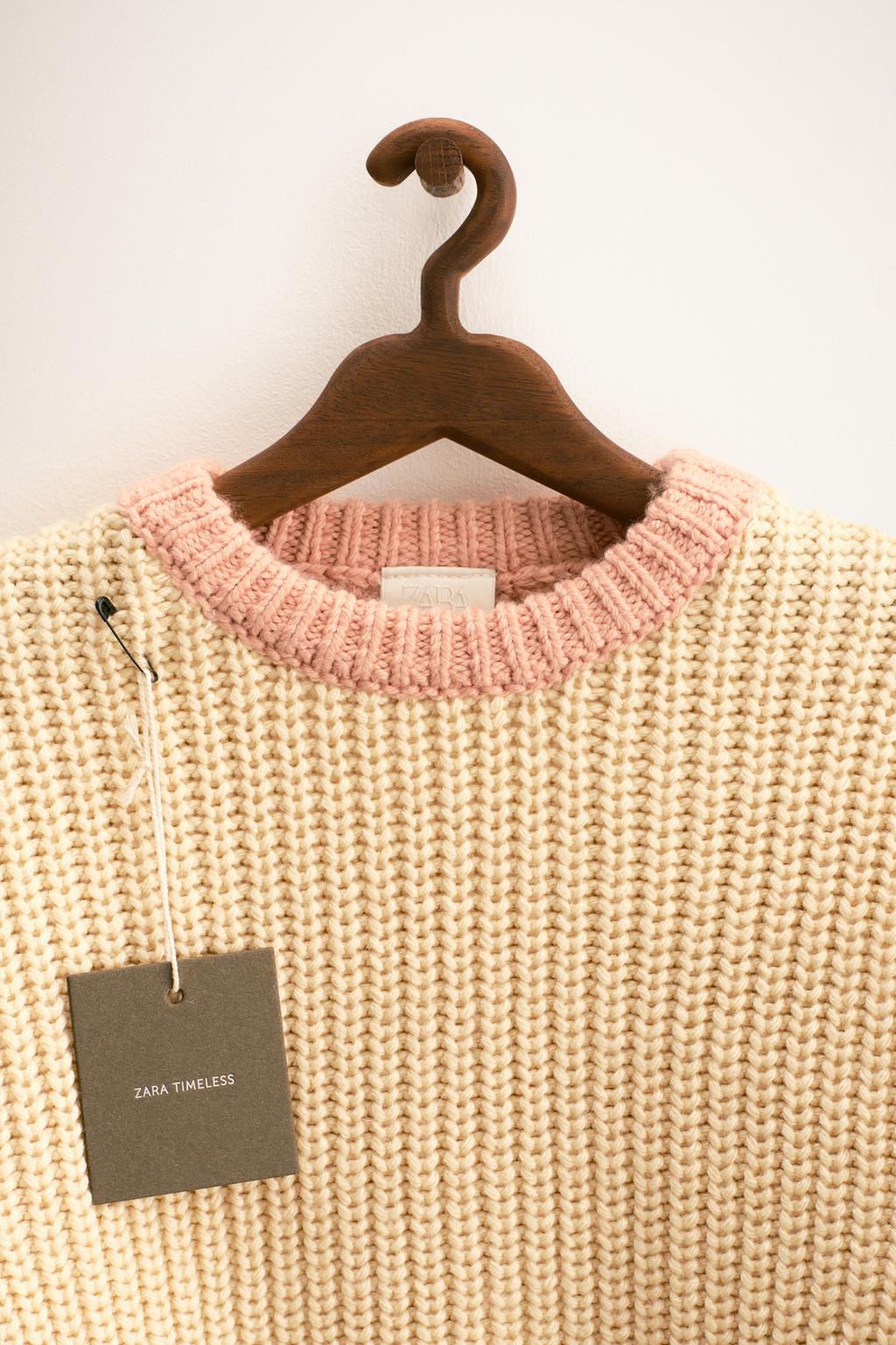 ZARA TIMELESS — СВИТЕР КРУПНОЙ ВЯЗКИ С КОНТРАСТНОЙ ОТДЕЛКОЙ