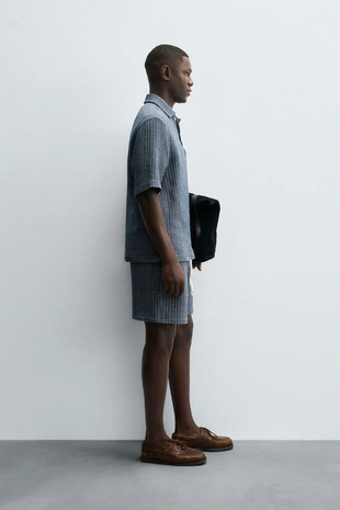 Рубашка-поло из рельефной ткани- Заказать в России