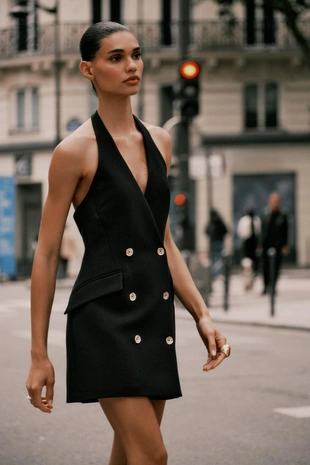 Мини-платье-блейзер халтер- Заказать в России