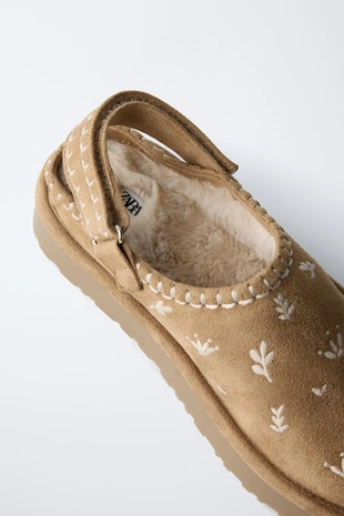 Сабо с меховой отделкой и вышивкой- Заказать в России