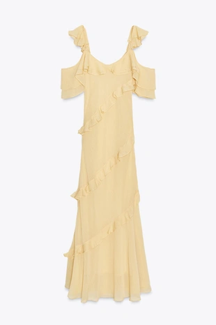 Комбинированное платье с воланами- Заказать в России