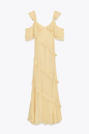 Комбинированное платье с воланами- Заказать в России