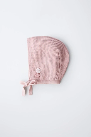 Light pink | 2582/465/644 - Zara Трикотажный чепчик вязки интерлок с цветами кроше