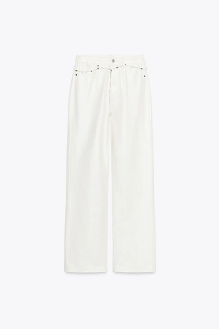 Oyster-white | 1889/199/251 - Zara Джинсы Z1975 с перламутровым эффектом и ремнем